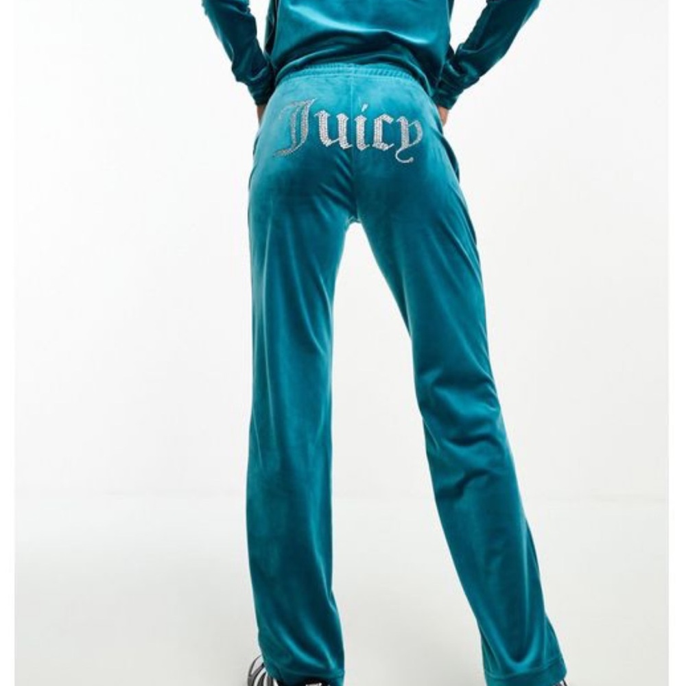 Juicy Couture OG Bling Velour Track Pants Size M Blue Y2K - Picture 2 of 14
